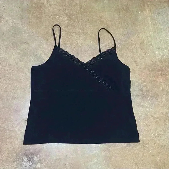 other Tops - Vintage Y2K Women Black Babydoll Spaghetti Strap Whimsygoth Cami Top Embellished